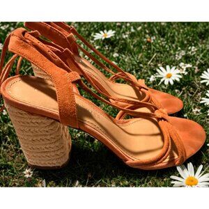 ✨ Suede Wrap Espadrille Block Heel Sandals – Size 9.5 ✨